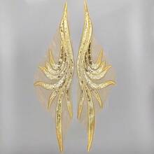 1 Pair Blue & Gold Wing Sequin Mesh Embroidered Applique Patches For Wedding Dress & Evening Gown Decoration - Embroidered Appliqué - View 8