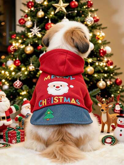 1 pieza Ropa para mascotas Perro Gato Prenda de vestir Ropa para perro pequeño Cachorro Atuendo lindo para mascota Ropa para perro Prenda de vestir Perro pequeño Otoño Invierno Cálido Cómodo Feliz Disfraz de Navidad - Papá Noel Rojo