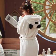 Cute Adorable Autumn Winter Coral Fleece Bathrobe Women's Sleepwear Thickened Warm Fluffy Plush Robe - Multicolor - View 1