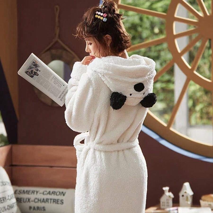 Cute Adorable Autumn Winter Coral Fleece Bathrobe Women's Sleepwear Thickened Warm Fluffy Plush Robe - Multicolor - View 1