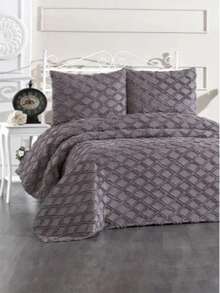 Made In Turkey Bedspread Set With Pillowcases Soft Touch Bed Cover - Dark Grey - View 2