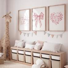 Set Poster Seni Dinding Modern 3 Bagian, Dekorasi Ruangan, Set Dekorasi Rumah, Seni Kanvas Abstrak, Cocok Untuk Kamar Tidur Dan Ruang Tamu - Pola Kupu-kupu, "Kamu Sangat Dicintai", Pola Hati, Pita Merah Muda, Gaya Minimalis, Latar Belakang Putih, Gaya Seni Modern, - 3 buah - View 10