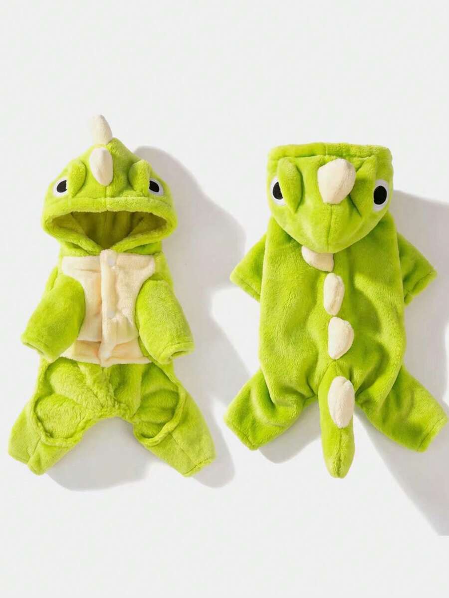 1pc Pet Supplies, Pet Autumn And Winter Dinosaur Costume, Suitable For Small Dogs, Cats, And Versatile For Festivals. - Green - View 1