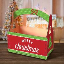 1pc Wooden Christmas Gift Assembly Storage Basket With Handle, Christmas Pattern, Suitable For Home Bedroom Office, Perfect For Christmas Decoration, Christmas New Year Thanksgiving Birthday - Multicolor - View 2