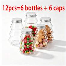 12pcs Christmas Cookie Boxes & Candy Jars, Bottles, Christmas Tree Shaped Jars (6 Bottles And 6 Lids) Candy Jars Cookie Boxes Containers, Suitable For Candy, Cookies, Juice And Chocolate - Christmas Gifts And Decorative Ornaments, Gift Packaging - Multicolor - View 11