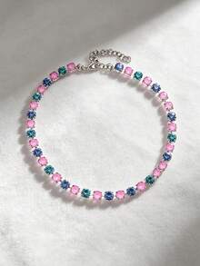 Half Blue Rhinestone Half Pink Resin Necklace Black Metal Chain Choker Women Vintage Y2K Jewelry For Daily Wear Party Music Festival - Style 2 - View 2