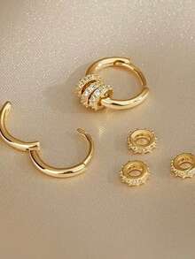 1 Pair Gold-Tone Rhinestone Hoop Earrings For Women, Niche Design, Fashionable Commuter Versatile Earrings, Light Luxury Premium Style - Gold - View 4