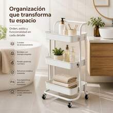 3-Tier Utility Rolling Cart With Handle, Metal And Plastic Storage Organizer For Kitchen And Bathroom, Mesh Shelves, 42x35.5x86cm - Black - View 6