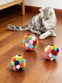 2pcs Colorful Sound Plush Ball Toys For Cats, Interactive Cat Teaser Toy, Cat Scratching & Chasing Training Ball, Indoor Pet Entertainment Supplies, Random Color Shipment - Multicolor - View 3