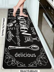 1pc Black Tableware Graffiti Kitchen Mat, 0.6mm Plush Velvet, Soft And Machine Washable, Suitable For Kitchens, Corridors, Bathrooms, Living Rooms, Outdoor Entrances, And Toilets, Usable Year-Round And Appropriate For Various Occasions. - Multicolor - View 17