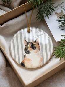 Custom Photo & Name Pet Ornament, Personalized Watercolor Pet Portrait Keepsake Ornament, Dog Cat Remembrance Gift - Multicolor - View 4
