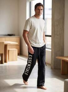 Fear Of God Essentials FW24 Black Straight‑Leg Fleece Sweatpants, Oversized Relaxed Fit Drawstring Trousers For Daily Street Outfit, Casual Hangout - Black - View 3