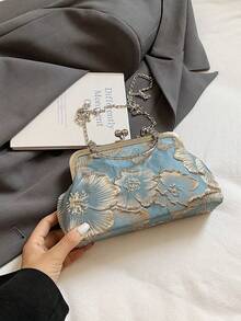 2026 New Chain Tassel Evening Bag Women's Fashion Celebrity Clutch Handbag Shoulder Crossbody Bag Solid Color Snap Closure Chain Handbag [Random Color Position] - Dusty Blue - View 8