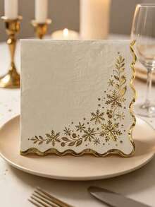 20pcs Gold Foil Snowflake Wavy Edge Paper Napkins, Red & White Snowflake Pattern Disposable Cocktail Napkins, Double Layer Soft, No Fluorescent Agents, Highly Absorbent, Lint-Free & Tear-Resistant, Embossed + Colorful Pattern Holiday Party Table Decor Napkins, Suitable For Platinum Luxury Style Christmas Party, Winter New Year Gathering, Minimalist Silent Night Banquet, High-End Platinum Paper Table Setting, Restaurant, Food Truck, Cafe - A - View 1
