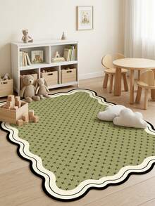 1PC Olive Green Black Dot Cross-Pattern Modern Vintage Geometric Area Rug, Minimalist Artistic Style Faux Cashmere Asymmetrical Wavy Edge Rectangular Black Border With Full-Coverage Cross-Dot Details, Machine Washable, Suitable For Living Room, Bedroom, Balcony, All-Season Home Decor - Multicolor - View 2