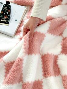1pc Pink Plaid Pattern Soft & Warm Blanket, Suitable For Home Decoration, Bed, Sofa, Office, Room, Dorm, Machine Washable - Pink - View 7