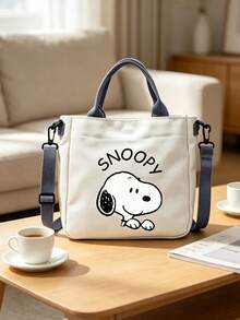 1pc Cute Snoopy Print Canvas Tote Bag, Suitable For Women And Girls, Detachable And Adjustable Shoulder Strap, Large Capacity, Lightweight Casual Handbag, Multi-Functional Daily Use Bag, Suitable For Shopping, Travel, School, Work, Commuting - Multicolor - View 4