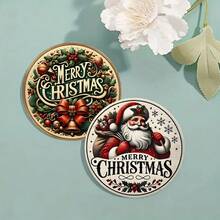 Merry Christmas 2D Printed Coaster Set, Santa Claus Element Design, Suitable For Home And Kitchen Decor, Gardening Supplies, Various Holidays, Christmas Gifts - Multicolor - View 6