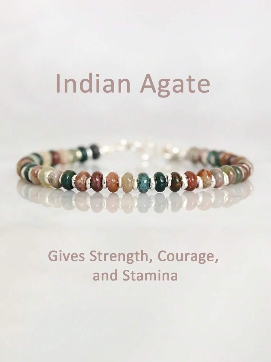 Natural Agate Beaded Bracelet Flat Round Beads Design Bohemia Style Fashion Jewelry For Women & Men, Suitable For All Occasions, Parties - Multicolor - View 1