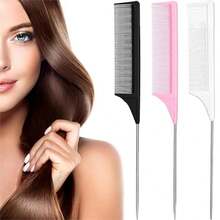 1/2pcs Metal Pointed Tail Comb, Plastic Fine Tooth Hair Parting Comb, Stainless Steel Rat Tail Comb, Suitable For Braiding, Dyeing And Styling, Autumn Style, Home Decor And Accessories, Autumn Bathroom Decor, Autumn Decoration, Kitchen Gadgets, Home - Multicolor - View 2