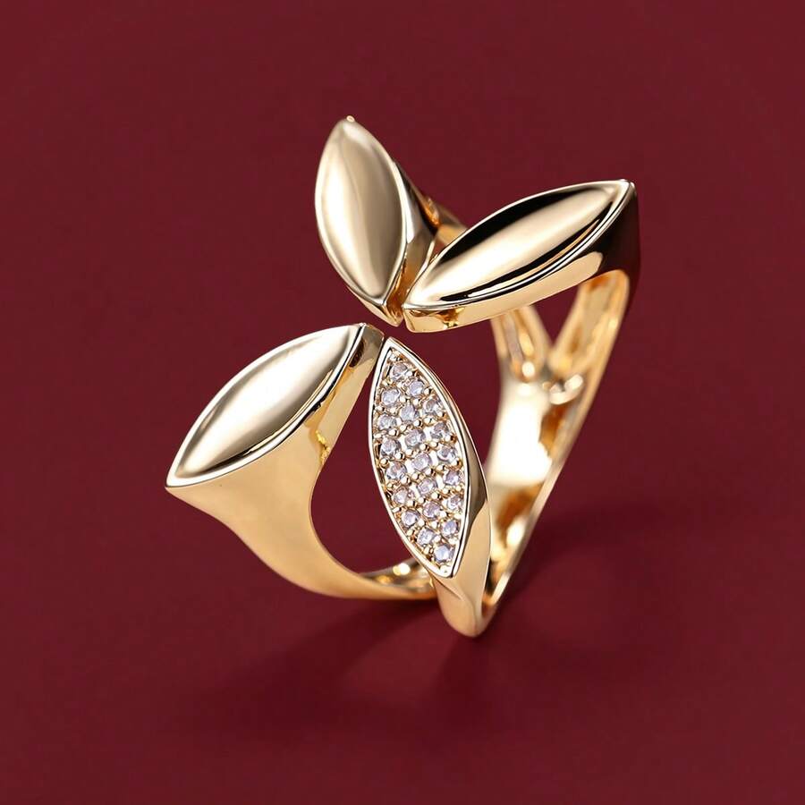 1pc Pastoral Style Flower Design Open Adjustable Cubic Zirconia Women's Ring - Multicolor - View 1