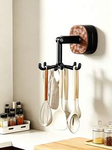 Suction Cup Rotating Hook, Drill-Free Installation, Can Be Hung Under Cabinet, Storage For Pots, Spatulas, Soup Ladles, Kitchen Utensils, Towels. Drill-Free Design Doesn't Damage Wall Or Cabinet, 360° Rotatable, Strong Adhesion And Load Bearing, Suitable For Kitchen And Bathroom, Utilize Vertical Space, Simple And Versatile, Applicable For Home And Rental Living. - Multicolor - View 9