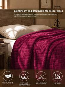 1pc Flannel Blanket, Soft Country Style Striped Throw, Luxury Style, Easy Care Lightweight, Multi-Purpose For Sofa And Bed, Multiple Sizes And Colors Available, Machine Washable, Bedroom Room Decor - Burgundy - View 6