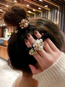 1/2 Pcs Fashion Elastic Faux Pearl Hair Ties,Soft Pleats With Faux Pearl Embellishment, - Multicolor - View 1