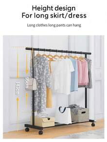 A Floor-Standing, Portable Clothes Rack With Wheels, Suitable For Home Use, Single Or Double Poles, For Drying Clothes And Hats, For Balconies, For Bedrooms, Simple Wrought Iron Clothing Storage Racks, For Clothing Stores, Roller Clothing Display Ra - Black (143x120) - View 9