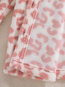 Tween Girls Sweet Pink Leopard Print Faux Lamb Fleece Hooded Sweatshirt, Single-Breasted Long Sleeve Mid-Length Fuzzy Sweatshirt, Winter Outerwear, Casual Versatile Mid-Length Hooded Jacket - Pink - View 8