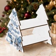 Christmas Tree Shaped Wooden Storage Rack, 2-Tier Display Shelf, Snowman And Sleigh Pattern, Decorative Storage Rack, Suitable For Decorations, Small Gifts And Desktop Christmas Decor, Storage Rack, Vertical Rack, Vertical - Multicolor - View 2