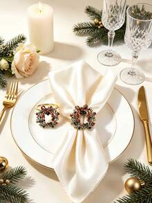 6/12pcs, Christmas Antique Gold Floral Napkin Rings, Suitable For Christmas Restaurant Table Decoration, Christmas Napkin Rings, Suitable For Christmas Table Decoration Napkin Rings, Christmas Napkin Buckles, Christmas Napkin Holders, Christmas Party Napkin Rings - Multicolor - View 2