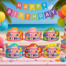6 Colors Happy Birthday Crown Hat Macaron Paper Party Hat Dreamy Fairy Tale, Baby Shower, Rainbow Theme Party, Family Gathering, Holiday, Christmas Party Atmosphere Photo Booth Props Party Decoration Supplies - View 8