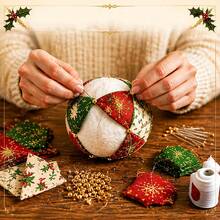 Classic Christmas Patchwork Ornament Kit,Santa,Snowman, Christmas Tree, Reindeer Designs,Retro Xmas Hand‑Stitching Craft Supplies, Multiple Classic Xmas Patterns For Indoor Tabletop & Hanging Holiday Decoration Making, Festive Home Decor - Christmas Baubles - View 4