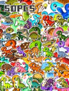 50Pcs Pixel Cute Dinosaur Stickers, Q‑Version Pixel‑Style Colorful Cartoon Dinosaur Figures, Adorable Big‑Eye Art Style, Decorate For Journal, Water Bottle, Luggage, Skateboard, Notebook, Phone Case, Storage Box - Multicolor - View 8