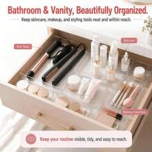 Kotak Penyimpanan Laci Plastik Transparan Besar - Nampan Pengatur Laci Kamar Mandi Akrilik - Pembagi Laci Dapur Heavy Duty untuk Peralatan Masak - Kotak Makeup Anti-Slip, Kotak Penyimpanan Meja dan Kamar Tidur - Clear - View 5