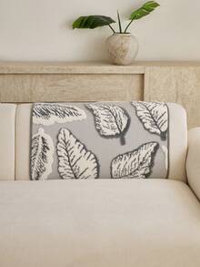 1PC Plush Velvet 3D Embossed Banana Leaf Pattern Jacquard Sofa Cushion Cover – Bound-Edge Design For Durability & Scratch Resistance, Non-Slip & Breathable Bottom, All-Season Use, Machine Washable For Easy Care, Ideal For Sofa Decoration & Protection - Dark Grey - View 6