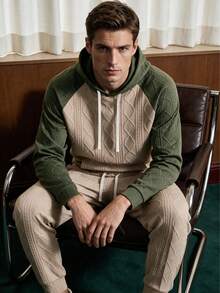 Men's Spring/Autumn Daily Commute Fashion Casual New Jacquard Sweatshirt & Pants Set - Green - View 1