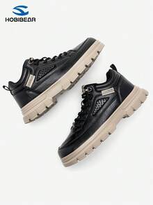 HOBIBEAR New Men's High-Top Athletic Shoes Fashion Thick Sole Lace-Up Ankle Boots - Black - View 3