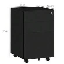 Lockable Filing Cabinet With Drawers 37W X 43.5D X 60H Cm, Mobile With Brakes, 3-Level Adjustable Steel Rail, Black - Black - View 3
