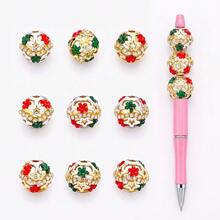 3/6PCS Gorgeous Christmas Golden Beads Fashion Acrylic Flower Round Focal Beads For Jewelry Making DIY Necklace Keychains Various Jewelry Accessories - Multicolor - View 7