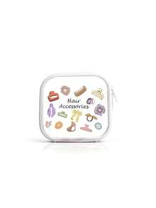 The "Hair Stuff" Pattern Double Zipper Transparent Storage Bag, Hair Accessory Storage Bag, Multi-Purpose Portable Small Item Box, Makeup Sponge Organizing Bag, Easy To Classify And Store Powder Puff Cotton Swabs And Miscellaneous Small Items - Multicolor - View 14
