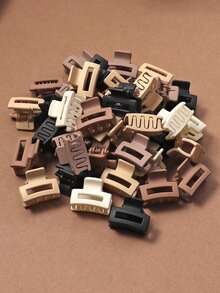 50pcs Girls Small Cute Square Hair Clips 2.5cm Mini Brown Cartoon Hair Accessories Suitable For Daily Styling And Flyaway Hair Management - Multicolor - View 5