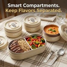 Thermal Insulated 304 Stainless Steel Lunch Box, Portable Leak Proof Bento Box With Handle, Divided Fruit Salad Food Storage Container, Microwave Allowable Lunch Container, Meal Prep Box For Student Adult Use In School, Work, Office, Camping, Picnic - Multicolor - View 5