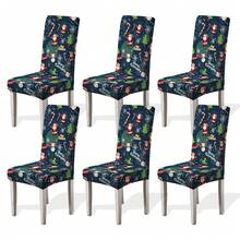 1/2/4/6pcs Christmas Print Chair Covers, Cartoon Holiday Atmosphere Decorative Dust-Proof Elastic Full-Coverage Chair Covers - Multicolor - View 17
