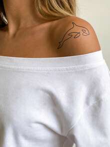 Herbal Juice Semi-Permanent Tattoo Sticker Minimalist Ins Style Orca Pattern 14 Days Non-Fading Music Festival Party Gift Shoulder Neck Collarbone Leg Body Temporary Tattoo Sticker 1pc/Pack - Blue - View 4
