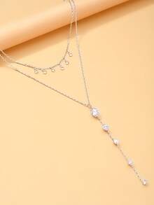1pc Double Layer Rhinestone Back Drop Necklace, Long Y-Shaped Rhinestone Back Chain, Bridal Backless Evening Dress Accessory - Rhinestone - View 6