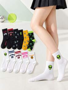 1/5/10 Pairs Women's Random Number & Letter Cactus Fashion Mid-Calf ...