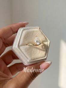 MADEONE 1pc Elegant Rose Gold Oval Shaped Gemstone Embellished Minimalist Closed Cocktail Ring, Suitable For Everyday And Formal Occasions - Gold - View 4