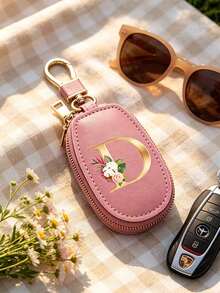 Unisex Multi-Function Key Pouch, With Gold 26 Letters A-Z Pattern, Zipper Key Storage Bag, Bohemian Floral Pattern Design, PU Faux Leather Organizer Bag, Zipper Pocket, Car Key Storage Bag, Car Key Ring, Portable Compact Key Pouch, Minimalist Design, Travel Accessory, Elegant Jewelry, Suitable For Home, Office, Travel, Car, Suitable For Men And Women, Ideal Gift For Friends, Family, Couples, Anniversary, Birthday, Wedding, Mother's Day - Multicolor - View 5